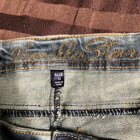Vanilla Star Distressed & Embellished w/ US Flag Jeans-Sz 14 - Picture 7 of 12